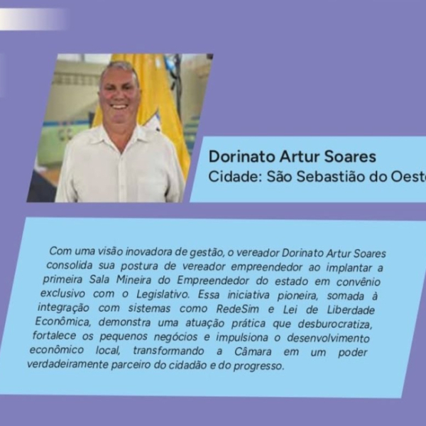 Presença do Presidente da Câmara Municipal de São Sebastião do Oeste no Guia do Vereador Empreendedor, do SEBRAE MG
